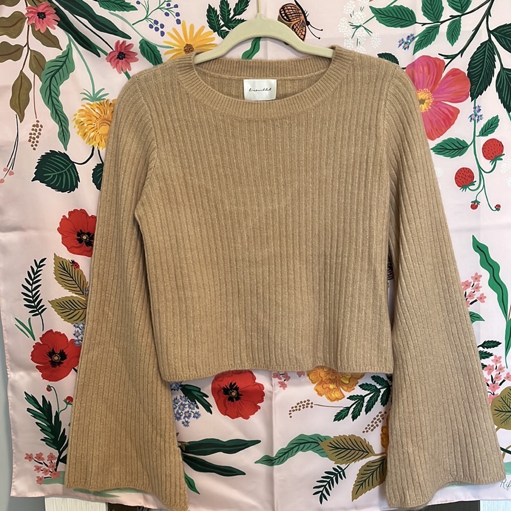 Line and Dot Cropped Bell Sleeve Sweater
